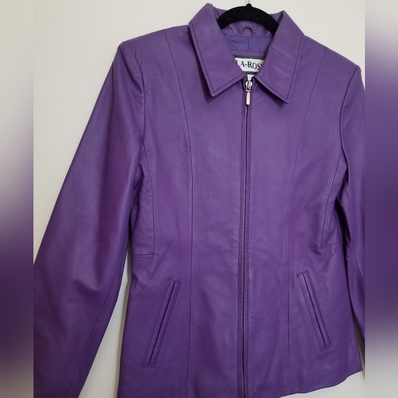 Vintage LA-ROSE Purple Leather Zip Up Jacket Size Small - Picture 3 of 16